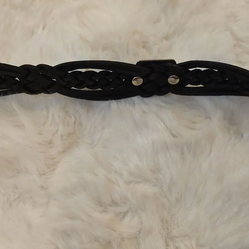 Vintage Black Braided Leather Western Cowgirl Conch Belt Womens ML